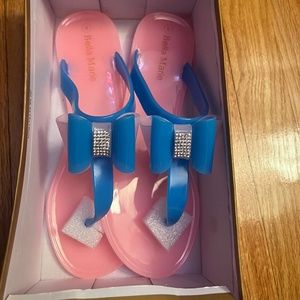 Bella Marie Pink and Blue Bow Thong Sandals
